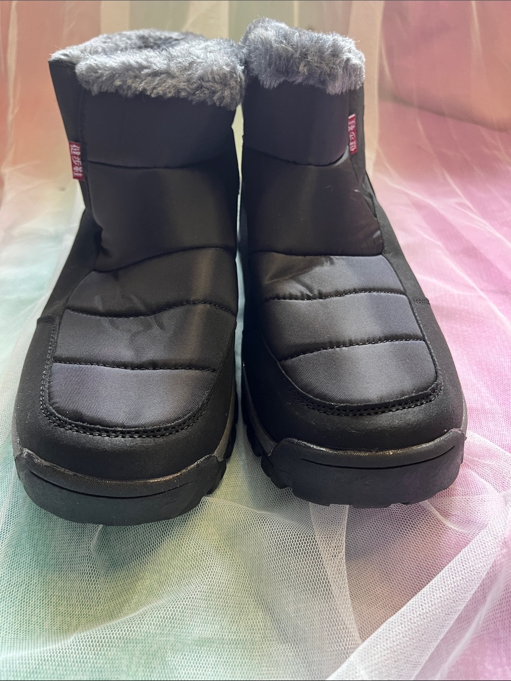 Men’s waterproof warm faux fur hook and loop boots Cotton high top Non-Slip.